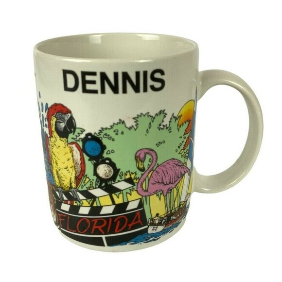Dennis Florida Souvenir Ceramic Mug Vintage 1989 Flamingo Rocket Alligator Tiger - Picture 1 of 6